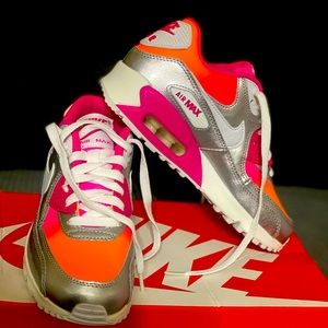 Nike Air Max youth size 3.5. Bright citrus, pink, white, & silver. Brand New.